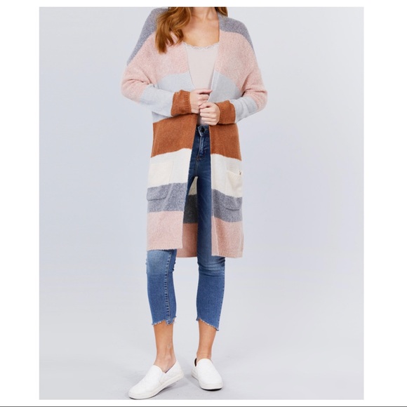 Boho chic color block knit cardigan with pockets - Picture 4 of 4